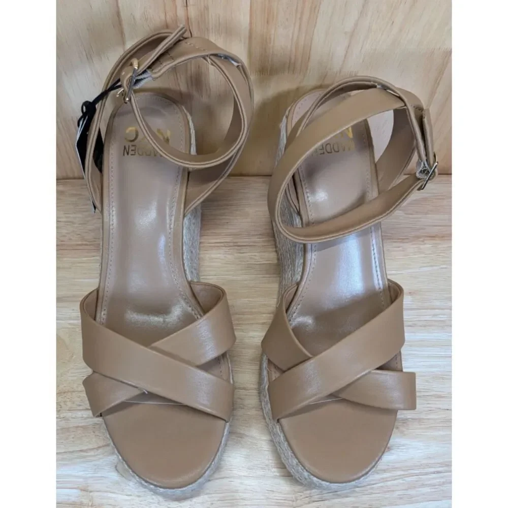 Madden NYC Platform Espadrille Sandals Tan Size 9.5 Womens Ankle Strap‎